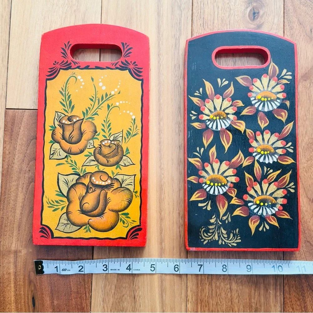 Decorative Cutting Boards Vintage Hand Painted Floral Set of 2